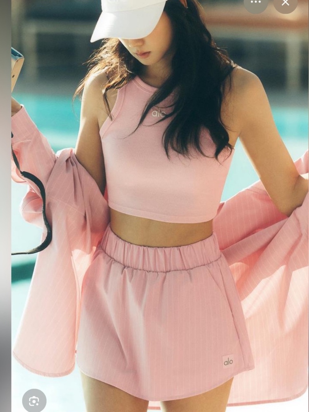 Alo Pinstripe Skirt-Pink Quartz